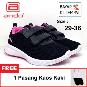 FIURI - Ando - SAGA VELCRO 29-36 HITAM PINK- Sepatu Kets Wanita-Sepatu Sneakers Wanita-Sepatu Olahraga Sport Wanita-Sepatu Casual-Sepatu Jogging Lari Fitness Gym Senam Wanita-Sepatu Anak Perempuan Cewek-Sepatu Sekolah Bertali SD SMP SMA