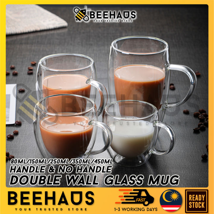 BEEHAUS Double Wall Glass Cup Coffee Cup Heat Resistant Tea Drink Cups ...