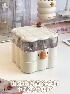 【Ship in 24H】Desktop storage 旋转首饰盒多层分格大容量防尘防氧化戒指项链耳环耳钉可爱收纳盒