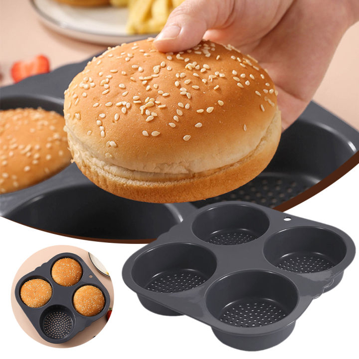EG【Ready Stock】Hamburger Bun Mold Baking Hamburger Bread Pan Non-Stick  Silicone Mold Dishwasher Safe Cavities for Burger Buns Kitchen Tool  Lazada