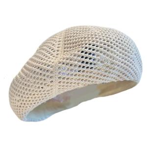 Crochet Beret For Women Airy Cotton Blend Soft French Hat Beige Color Weave Style Outdoor Activities