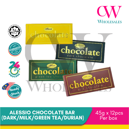 Alessio Chocolate Bar – Dark / Durian / Matcha / Milk 600g (12 x 45g) | Halal | Ready Stock