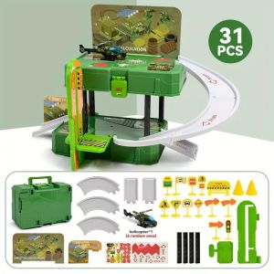 ~Ship From KL~ 31PCS kids racing Car toys Construction Military FireTruck Vehicle Track Rail suitcase Playset Toy