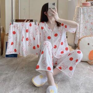 NC COD Piyama Kancing Depan Import Set 3in1 Satu Baju Dua Celana | Baju Tidur Kancing Depan | Piyama Kancing Pendek | Baju Tidur Wanita | Baju Santai Import Dewasa