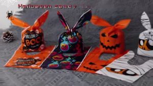 COD 100Pcs Plastic Halloween Candy Bags for Halloween Trick or Treat Party Favor Gift Snack and Cookie with Pumpkin
