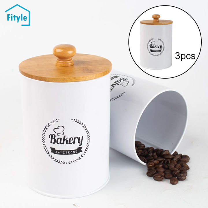 Fityle 3x Metal Kitchen Canister Set Airtight Coffee Tea Sugar