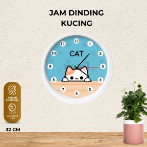 Jam Kucing BESAR - Diameter 32CM / Jam Dinding KUCING Hiasan Dinding Kamar Aesthetic - Jam Dinding Aesthetic Karakter Kucing Lucu Dekorasi Rumah