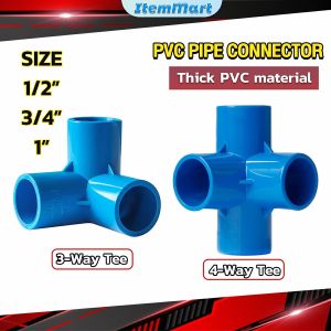 ItemMart PVC Pipe Connector 3/4" 1/2" 1" Water Line 3-Way Tee 4-Way Tee for Pipe Repairing