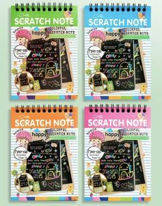 Rainbow Scratch Art Note Books Magic Scratch Off Paper Notebook for Kids Art and Craft Activity Book Black Sketch Doodle Pads with Painting Stencils for Party Favor Door Gift