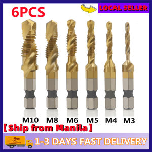 【Ready Stock】6Pcs Hex Shank Titanium Plated HSS Screw Thread Metric Tap Drill Bits Screw Machine Compound tap M3 M4 M5 M6 M8 M10 Hand Tools