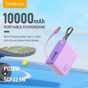 Orashare PR10 PD20W Portable 10000mAh Built in Retractable Type C Cable & Hook For iP 16