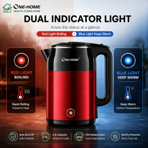ONE HOME 2.3L Fast Heat Electric Kettle Smart Temperature Detect Automatic Power-off Electric Jug Kettle 304 Stainless Steel Dual Layer Fast Boiling Elektrik Kettle Malaysia Standard Plug Top