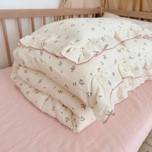 Vintage Floral Muslin Cotton Baby Crib Bedding Set Children Duvet Cover Pillowcase No Filler