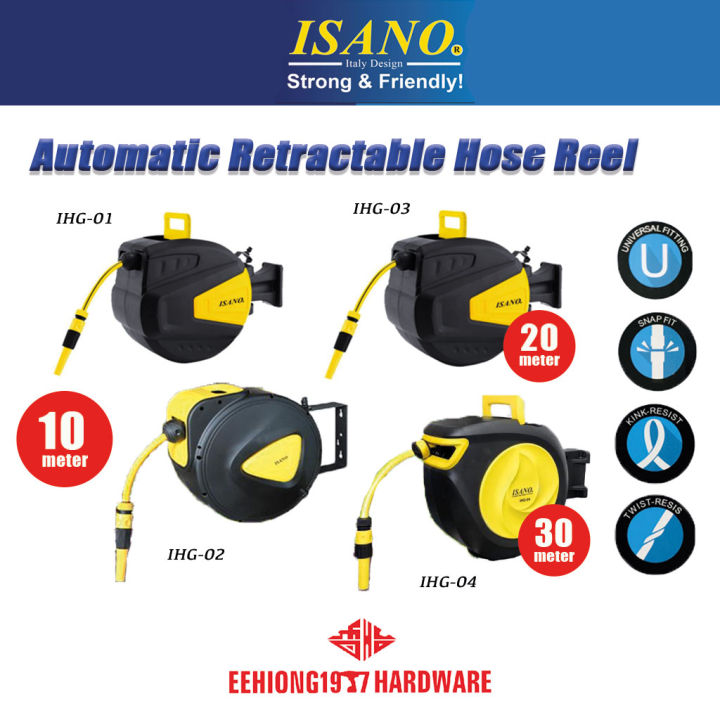 ISANO IHG-01 IHG-02 IHG-03 IHG-04 10m 20m 30m Automatic Retractable Hose Reel 10 METER 20 METER AUTO HOSE REEL Garden Hose Reel Paip Getah Hos Taman 10米 自动伸缩软管卷盘 软管卷盘 卷水带