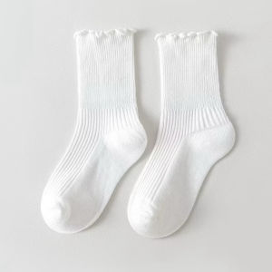 Set 2 Tất Len Gân Nhún Bèo Trắng Đen Cho Bé Gái - Vớ Cổ Cao Bèo Nhún Công Chúa Cho Trẻ Em Học Sinh
