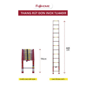 Thang inox rút đơn gấp gọn 38M - 55M Nhập khẩu chính hãng FUJIHOME thang rút xếp gọn gia đình đa năng