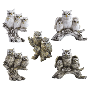 Elegant Family Owls on Branch Resins Sculpture Resins Ornament Contemporary Homes Decors Piece With Intricate Detailing