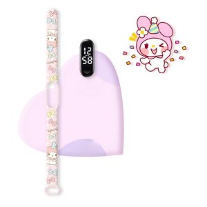 Sanrio นาฬิกาดิจิตอลอะนิเมะ Sanrio Melody นักเรียนซิลิโคนอิเล ็ กทรอนิกส ์ LED สายรัดข ้ อมือเด ็ กปริศนาของเล ่ นเด ็ กของขวัญวันเกิด