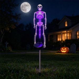 Solar Halloween Skeleton Yard Stake Lights Purple Green Orange LED Glowing Bone Figurine Waterproof Outdoor Decor For Graveyard Garden Party Decor Lighting Lamps
