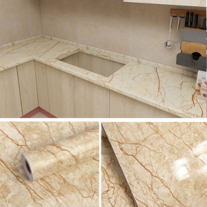 สติกเกอร์ติดผนังห้องครัว กันคราบน้ำมัน สติ๊กเกอร์ลายหินอ่อน กันน้ำ วอลเปเปอร์ติดผนังครัว วอลเปเปอร์ติดครัว ติดเฟอร์นิเจอร์ Wallpaper