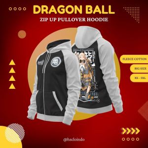 Hoodie Zipper HSCLO Master Roshi Anime Dragon Ball Z Zipup Raglan Sleeve Sweatshirt Bahan Fleece Ukuran Jumbo Big Size XS S M L XL XXL 3XL 4XL 5XL