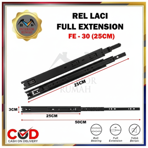 Rel Laci Double Track FE 30 mm Ball Bearring Full Extention 25cm 30cm 35cm 40cm 45cm 50cm