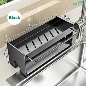 [OKLIFE. SG]Kitchen Countertop Commodity Shelf Multifunctional Accessory Storage Rack Kitchen Sink Drain Rack With Rod Soap Sponge Holder Dishcloth Towel Rack
