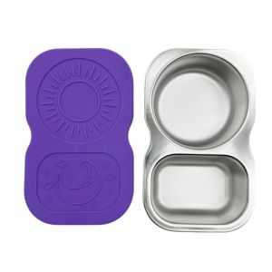 GOXBERK Double Compartment Divided Dip Bowls Silicone Stainless Steel Sauce Seasoning Containers Practical with Lid Snack Container for Home
