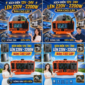 Bộ Kích Điện 12V Lên 220V 2200W Hàng Xịn - Sóng Sin Chuẩn Màn LED Hiển Thị Vôn Dòng Tải Nhiệt Độ