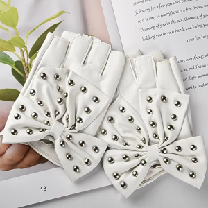 Fashionable Womens Half Finger Gloves With Bowknot Decors Punk Rivet Gloves For Women Various Occasion and Outfit