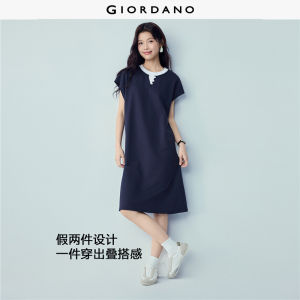 Giordano Women 100% cotton fake two-piece french terry dress Free Shipping 05466463