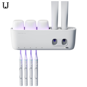 3Life Smart Wall Mounted Toothbrush Holder Air Cleaning Multifunctional 4 In 1 with Toothbrush Slot Toothpaste Squeezer Mouthwash Cup Storage Shelf
