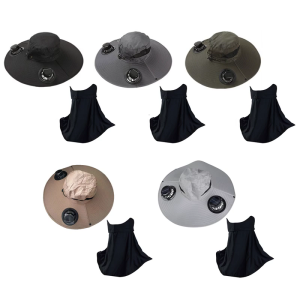 Sun Protective Cooling Caps Solar Fan Hat Breathable Meshes Folding Sun Hat with Neck Cover for Hiking Beach Trip