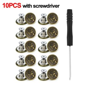MIRELAE 10Pcs/pack Với tua vít Nút quần jean Không cần đinh Quần áo Khóa thắt lưng Có thể điều chỉnh 17mm Nút mở rộng eo Quần jean