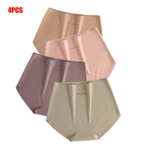 Sentexin 4PCS Womens Seamless Ice Silk Panties High Waist Briefs Ladies Breathable Underpants Female Yoga Sports Underwear