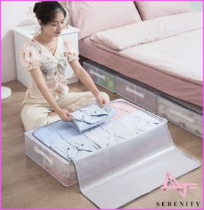 SERENITY  Large Under Bed Storage Organizer with Handle Steel Frame Folding Clothing Storage Box Large Capacity Storage Containers for Comforters Blankets Bedding Blankets Towels Comforter Sweaters Pillows