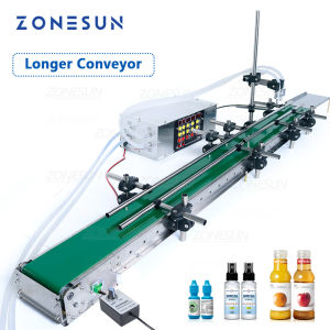 ZONESUN 2 Heads High Temperature Heat Resistance ZS-DPYT200L Water Beverage Coffee Filling Machine With Long Waterproof Conveyor Belt