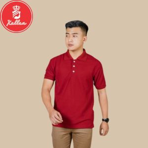 Kaos Kerah Polo Shirt Polos Putih Merah Lengan Pendek Atasan katun Pria Dewasa Terbaru - XELLEA