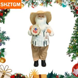 [COD] SHZTGM รูปแกะสลักซานตาคลอสสไตล์เปอร์โตริโก้ซานตาคลอสใหม่ขนาด11นิ้วตกแต่งด้วยหมวกฟาง