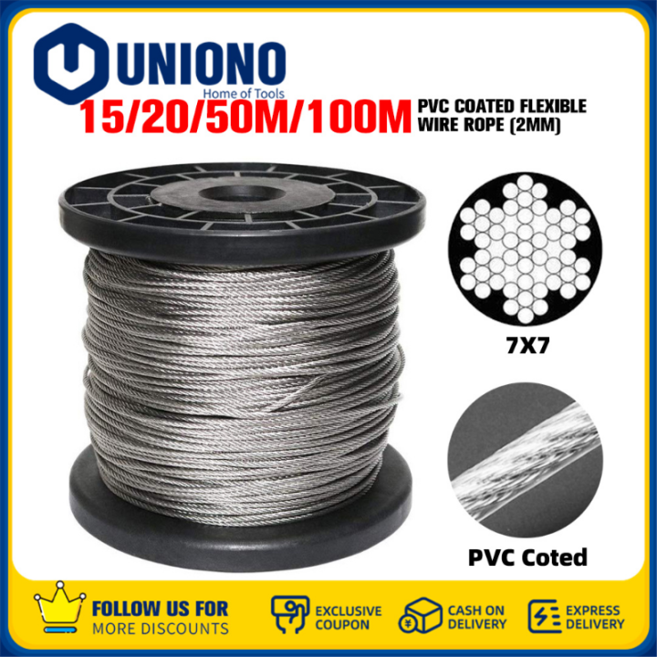 Transparent Wire Rope Uniono 15/20/50/100 Meter 304 Stainless Steel Steel PVC Coated Flexible ...