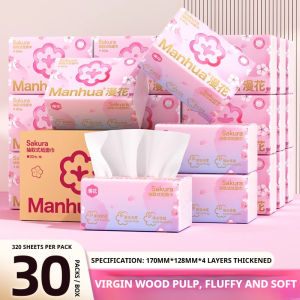 【30 Packs/Box】 ManHua Sakura Drawing 320 sheets  | Wood Pulp 3-Ply Napkin for muti-use