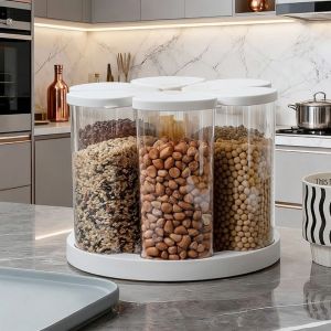RGFV STORE 6 Pieces Cấp thực phẩm Hộp lưu trữ ngũ cốc 6 ngăn Chống ẩm Kín khí Hộp đựng gạo xoay Sáng tạo Chống bụi Bình đựng ngũ cốc xoay Sử dụng tại nhà