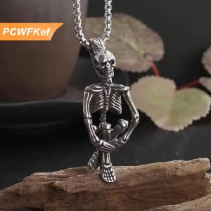 【PCWFKef】 Punk phong cách trừng phạt người đàn ông sọ Mặt dây chuyền vòng cổ cho nam giới cổ điển cá nhân Vòng cổ Đảng trang sức phụ kiện Halloween Quà Tặng