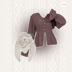 Melodyoutfit - 3in1 One Set Outfit Cewek Setelan Brown Girl (Hijab Blouse Celana) Outfit Remaja Kekinian Set AA399