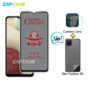 Paket 3in1 Anti Gores Layar Privasi Samsung A12 M12 Free Tempered Glass Camera dan Skin Carbon
