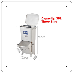 【JJ HOME】Dry Wet Sorting Dust Bin Slim Trash Bin with Wheels
