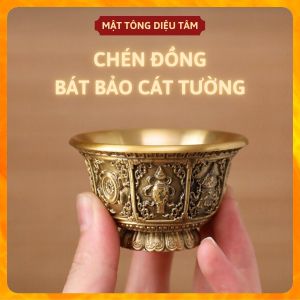 chén thờ cúng bằng đồng khắc hình bát bảo cát tường chung nước thờ cúng trên ban thờ