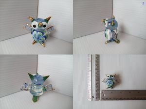 นกฮูกแก้วเป่ามือ จิ๋ว ฟิกเกอร์นกฮูก ของแต่งบ้าน ของขวัญ งานฝีมือแฮนด์เมด No.32