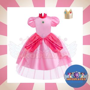 hiCosplayDy Kids Super Mario Princess Peach Dress Cosplay Costume 超级马力欧桃花公主角色服