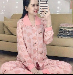 SIÊU SALE Set bộ ngủ nữ tay dài quần dài màu hồng dễ thương giá tại xưởng hàng  freesize 40-60kg